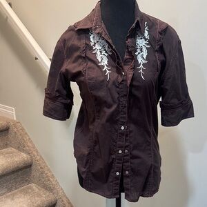Panhandle Slim Maroon Embroidered Button-Down Shirt